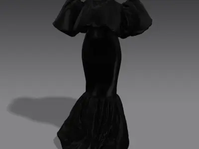 DRESS RUFFLED WIDE NECKLINE 3D model