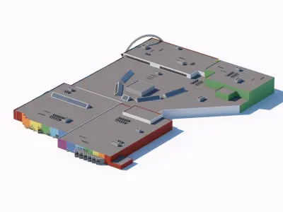 Modern shopping mall with colorful exterior design 3D model