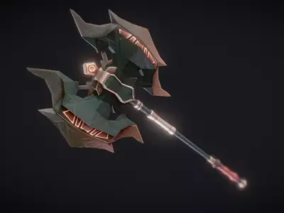 Double-Headed War Axe with Flames Low-poly 3D model