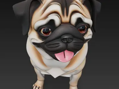 Pug Dog Realistic 3D Model Basic - Low Poly Realistic Low-poly 3D model
