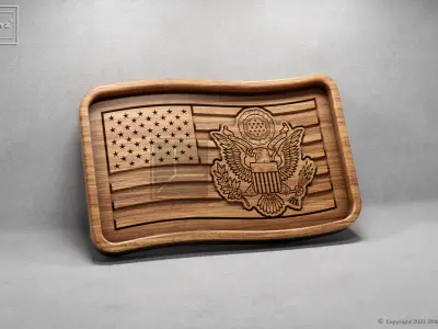 US Flag Army Seal Trays Pack - CNC Files for Wood 3D model
