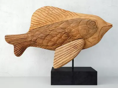 Hand-Carved Mango Wood Fish 3D model