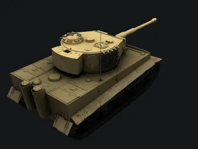 WW2 Tiger I German Tank Desert PBR 3D model