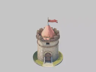 Lowpoly Stylized medieval watch tower Low-poly 3D model