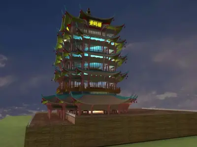 Chinese yellow crane tower 3D model