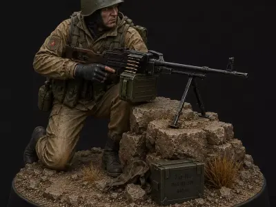 Battlefield Machine Gunner STL Modern Military Miniature Model 3D print model