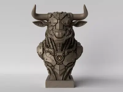 Cyber Minotaur  Futuristic Mecha Bull Bust 3D print model