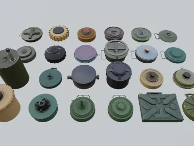 Land Mine Pack 24 Models Free low-poly 3D model