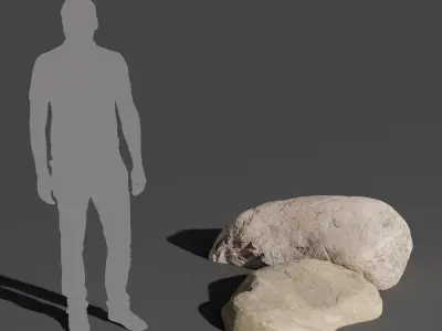  Two Warm Toned Smooth Round Large Rock Boulder Models 