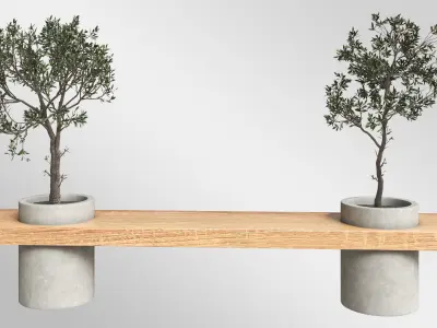 Wooden Bench with Plants Free 3D model
