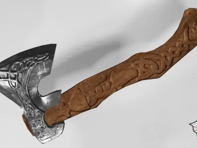 Slavic pagan axe with pagan patterns Low-poly 3D model