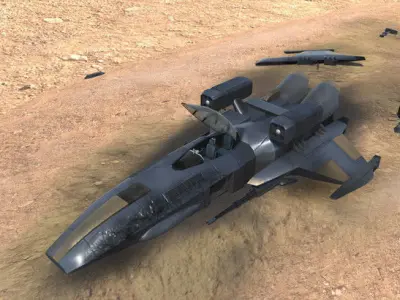 Military Sci-Fi Ship with Crashed Version Low-poly 3D model
