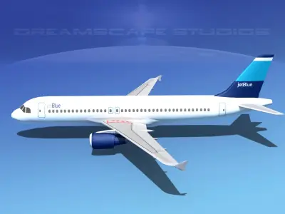 Airbus A320 LP Jet Blue Low-poly 3D model