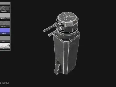 Scifi militarybase turret Low-poly 3D model