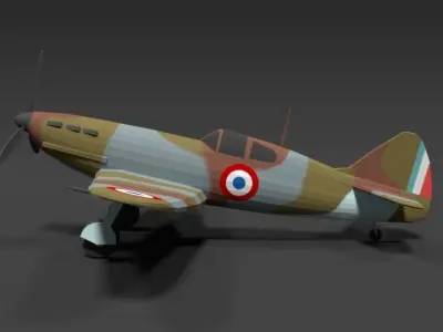 Low Poly Cartoon Dewoitine D520 WWII Airplane Low-poly 3D model