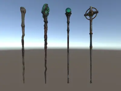 PBR Fantasy Weapons Staffs Low-poly 3D model
