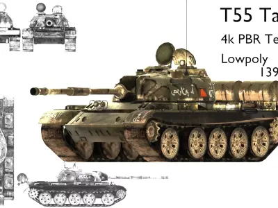 Tank-T55 toy tank Low-poly 3D model