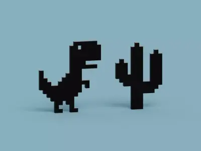 Pixel Dinosaur Low-poly 3D model