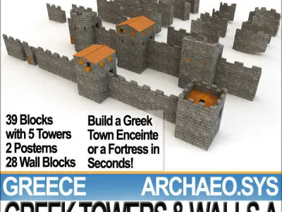 Ancient Greek City Walls Towers A 3D model