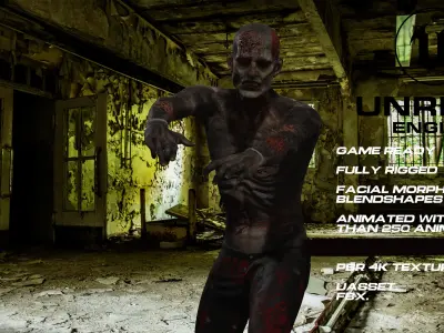 Zombie full rigged - game ready - animated Low-poly 3D model