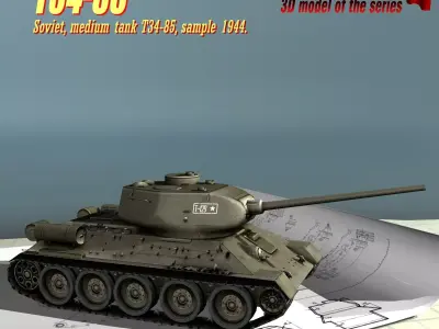 T34-85 tank Low-poly 3D model