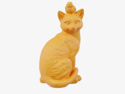 3D Scanned Cat Statue With A Bird Low-poly 3D model
