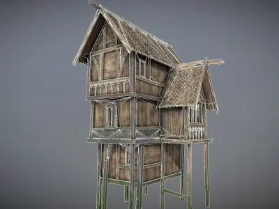 Medieval Lake Village - House 14 with interiors Low-poly 3D model