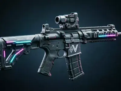 Sci-Fi Tactical Assault Rifle - Cyberpunk Iridescent Skin Low-poly 3D model