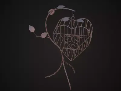 Vintage Wire Metal Heart Shaped Bird Cage Low-poly 3D model