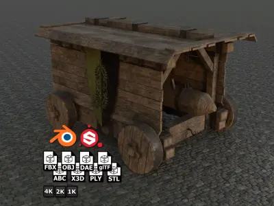 Medieval Battering Ram low-poly PBR Low-poly 3D model