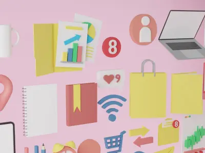Set of 3d business stuffs that useful on the desk in office 3D model