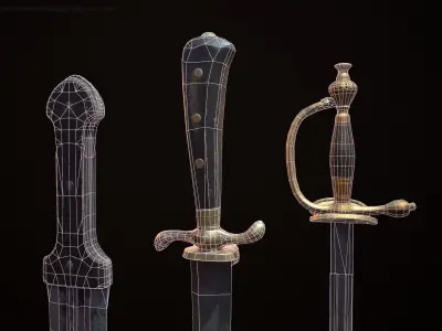 Realistic Historic Dagger and Swords Package Set Low-poly 3D model