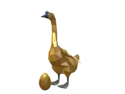Animated Golden Goose Gold Egg Lowpoly Art Style Low-poly 3D model