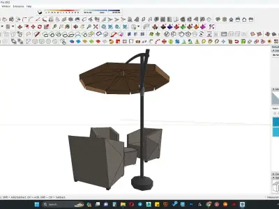 outdoor sitting with umbrella 3D model
