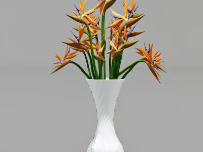 Strelitzia birds of paradise in vase 3D model