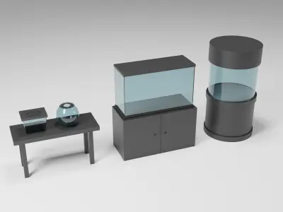 Aquarium tanks set for home fish and indoor decoration  Low-poly 3D model