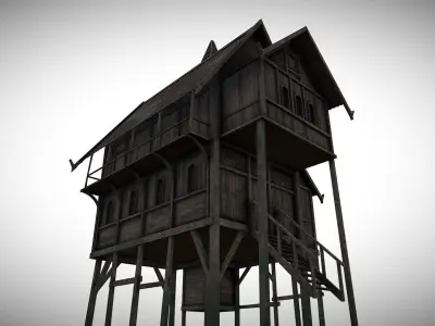 Medieval lake village - House 4 Low-poly 3D model