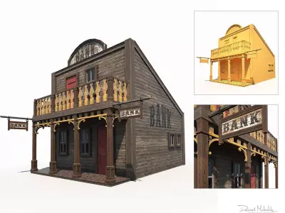 Western Bank Low Poly PBR Low-poly 3D model