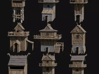 VIKING NORSE WATCHTOWER TOWER HOUSE MEDIEVAL CITY COLLECTION Low-poly 3D model