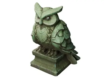 Stylized Stone Owl Statue  Game Ready 3D Model Low-poly 3D model