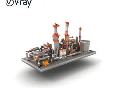Industrial Oil Refinery Modular Kitbash model pack Low-poly 3D model