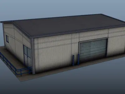 Warehouse low poly industrial building with garage Free low-poly 3D model