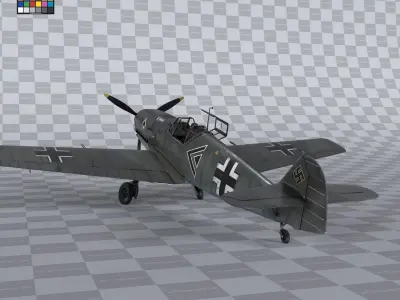 Messerschmitt BF109 German Fighter Airplane Grey V2 3D model