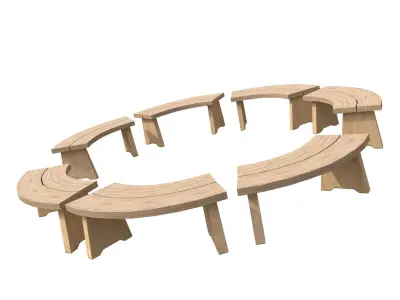 Bench5 six wooden benches arranged in circle Low-poly 3D model
