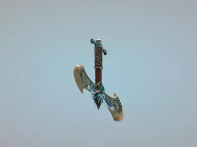 Dark Emerald Guardian Axe - Fantasy Weapon PM-18 Low-poly 3D model