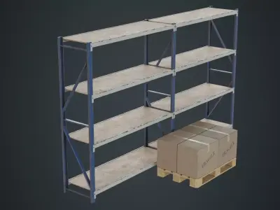 Boxes Pallet And Shelf 1B Low-poly 3D model