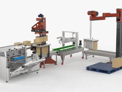 Automatic Unpacking and Sealing Line for Food Factory 3D model