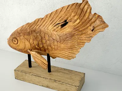 Rustic Teak Fish Sculpture 3D model
