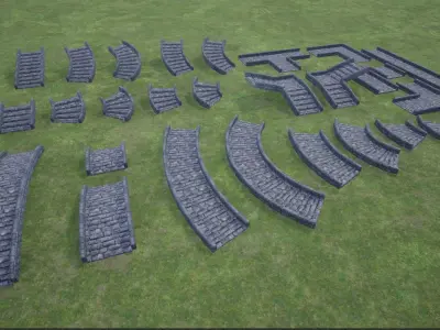 Modular Stone Stairs and Road Pack Low-poly 3D model