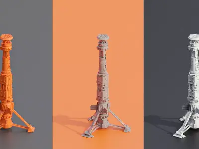 Sci Fi Buildings Rocket Tower Skyscraper 3D Model Free low-poly 3D model